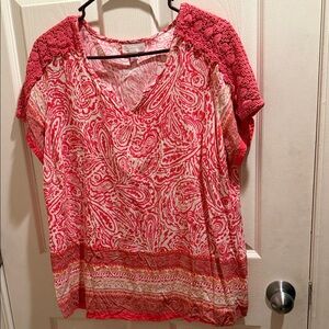 Elegant Red and White Paisley Blouse